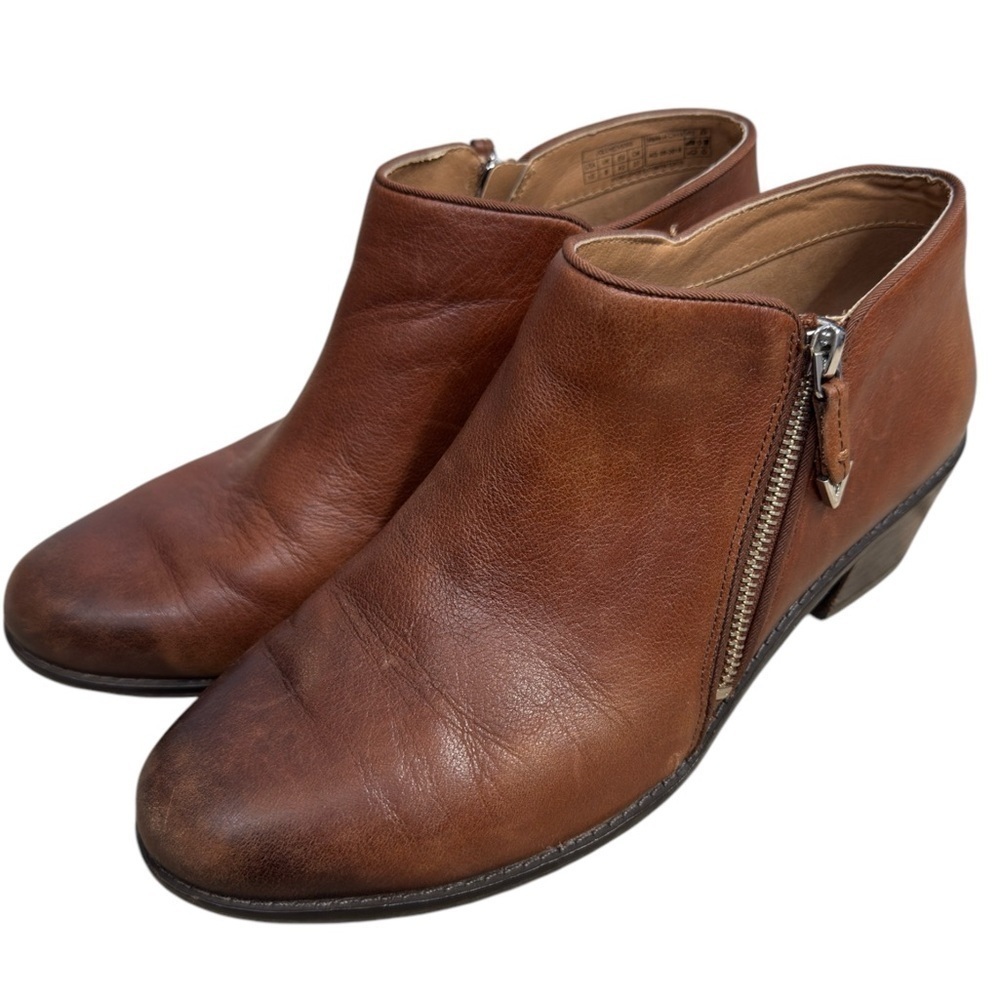 Vionic Brown Leather Ankle Booties with Side Zipper
